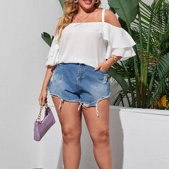 Cold Shoulder Ruffle Trim Top - Picture 3 of 7